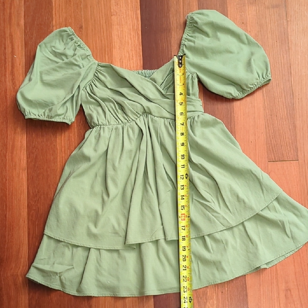 Lulu's Light Sage Puff Sleeve Mini Dress - Picture 4 of 5